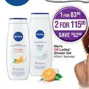 Dis-Chem Nivea Men's Or Ladies Shower Gel Assorted-For 1 x 500ml offer