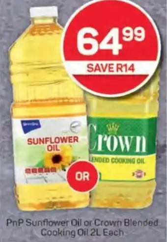 Pick n Pay PnP Sunflower Oil or Crown Blended Cooking Oil offer