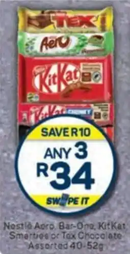 Pick n Pay Nestle Aero. Bar-Ona, KitKat Smarties or Tax Chocolate Assorted offer