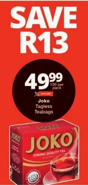 Checkers Joko Tagless Teabags offer