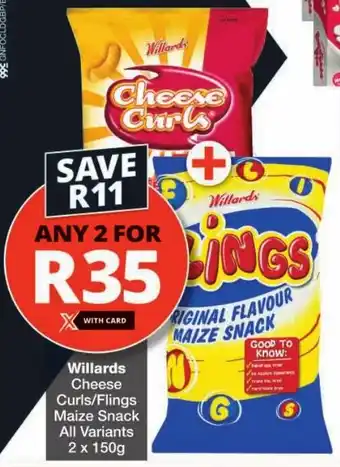 Checkers Willards Cheese Curls/Flings Maize Snack All Variants offer