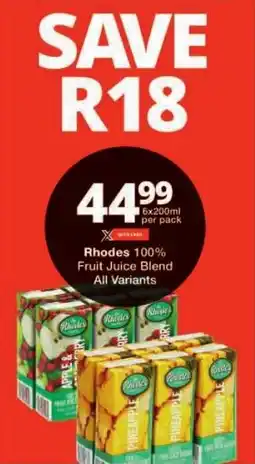 Checkers Rhodes 100% Fruit Juice Blend All Variants offer