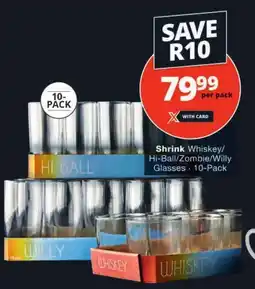 Checkers Shrink Whiskey/ Hi-Ball/Zombie/Willy Glasses offer