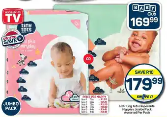 Pick n Pay Hypermarket PnP Tiny Tots Disposable Nappies Jumbo Pack Assorted Per Pack offer