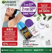 Dis-Chem Garnier Anti Perspirant Roll On For Men Or Women Assorted-50ml offer