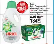 Dis-Chem Ariel Auto Concentrated Washing Liquid 2L Or 3 In 1 Automatic Washing Pods 21 x 27g Pds-Each offer