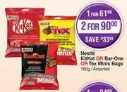 Dis-Chem Nestle kitkat Or Bar One Or Tex Minis Bags Assorted-180g offer