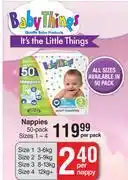 Dis-Chem Baby Things Nappies 50 Pack Sizes 1-4-Per Pack offer