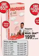 Dis-Chem Huggies Gold Nappies Value Pack Sizes 1-5-Per Pack offer