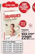 Dis-Chem Huggies Extra Care Nappies Value Pack Sizes 1-5-Per Pack offer