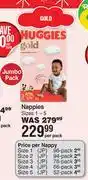 Dis-Chem Huggies Gold Nappies Jumbo Pack Sizes 1-5-Per Pack offer