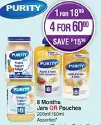 Dis-Chem Purity 8 Months Jars Or Pouches Assorted-200ml/150ml offer