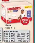 Dis-Chem Huggies Gold Pants Mega Box Sizes 3-6-Each offer