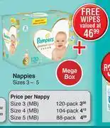 Dis-Chem Pampers Premium Care Nappies Mega Box Sizes 3-5-Each offer