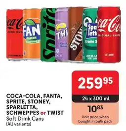 Makro COCA-COLA, FANTA, SPRITE, STONEY, SPARLETTA, SCHWEPPES or TWIST Soft Drink Cans offer