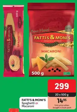 Makro FATTI'S & MONI'S Spaghetti or Macaroni offer