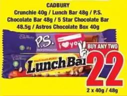 Boxer CADBURY Crunchie/ Lunch Bar/ P.S. Chocolate Bar/ 5 Star Chocolate Bar/Astros Chocolate Box offer