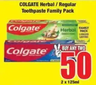 Boxer COLGATE Herbal/ Regular Toothpaste Family Pack offer