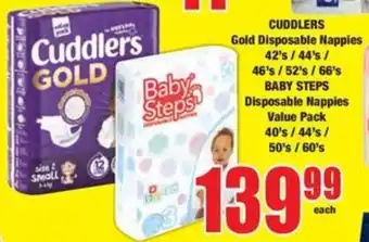 Boxer CUDDLERS Gold Disposable Nappies/ BABY STEPS Disposable Nappies Value Pack offer