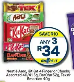 Pick n Pay Hypermarket Nestlé Aero, KitKat 4 Finger or Chunky Assorted, BarOne, Tex or Smarties offer