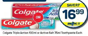 Pick n Pay Hypermarket Colgate Triple Action or Active Salt Toothpaste offer