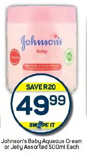 Pick n Pay Hypermarket Johnson's Baby Aqueous Cream or Jelly Assorted offer