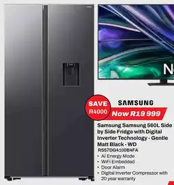 Expert Samsung Side by Side Fridge with Digital Inverter Technology - Gentle Matt Black - WD offer