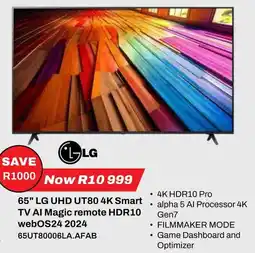 Expert LG 65" UHD UT80 4K Smart TV AI Magic remote HDR10 webOS24 2024 offer