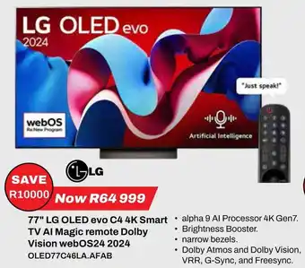 Expert LG 77" OLED evo C4 4K Smart TV AI Magic remote Dolby Vision webOS24 2024 offer