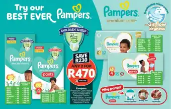 Checkers Pampers Premium Care Value Pack Disposable Nappies/Pants/ Active Baby Jumbo Pack Disposable Nappies/Pants offer