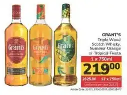 Jumbo GRANT'S Triple Wood Scotch Whisky. Summer Orange or Tropical Fiesta offer