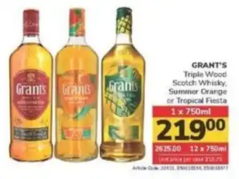 Jumbo GRANT'S Triple Wood Scotch Whisky. Summer Orange or Tropical Fiesta offer