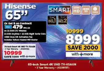 HiFi Corp Hisense 65-inch Smart 4K UHD TV-65A6N offer