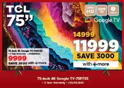 HiFi Corp TCL 75-Inch 4K Google TV-75P755 offer