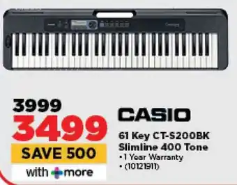 HiFi Corp CASIO 61 Key CT-S200BK Slimline 400 Tone offer