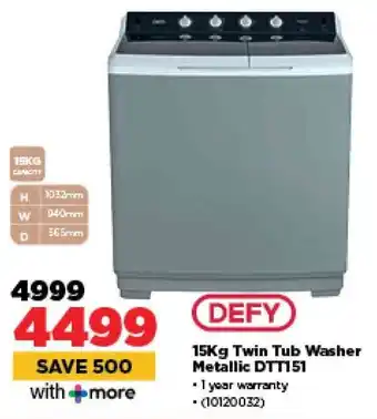 HiFi Corp DEFY Twin Tub Washer Metallic DTT151 offer