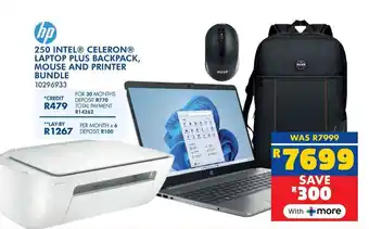 Russells HP 250 intel celeron laptop plus backpack, mouse and printer bundle offer