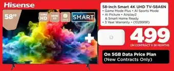 HiFi Corp Hisense 58-inch Smart 4K UHD TV-58A6N offer