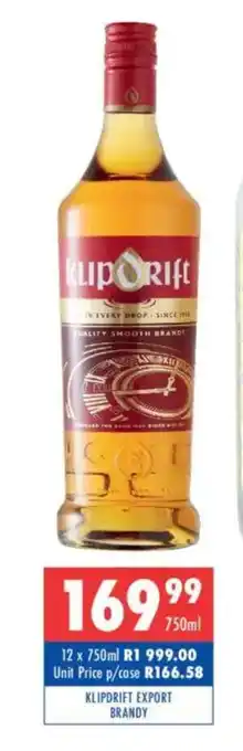 Ultra Liquors Klipdrift export brandy offer