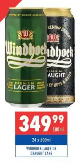 Ultra Liquors Windhoek lager or draught cans offer