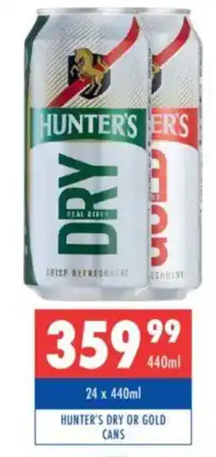 Ultra Liquors Hunter's dry or gold cans offer