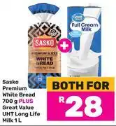 Game Sasko Premium White Bread 700g Plus Great Value UHT Long Life Milk 1L-Both For offer