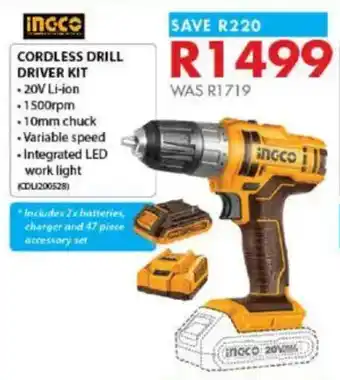 Chamberlain INGCO Cordless drill driver kit offer