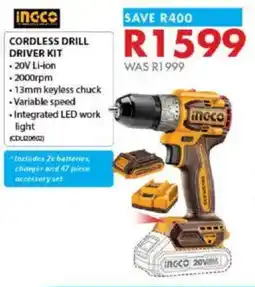 Chamberlain INGCO Cordless drill driver kit offer