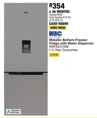 OK Furniture KIC Metallic Bottom-Freezer Fridge with Water Dispenser offer