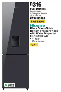 OK Furniture Hisense Black Glass-Finish Bottom-Freezer Fridge with Water Dispenser offer