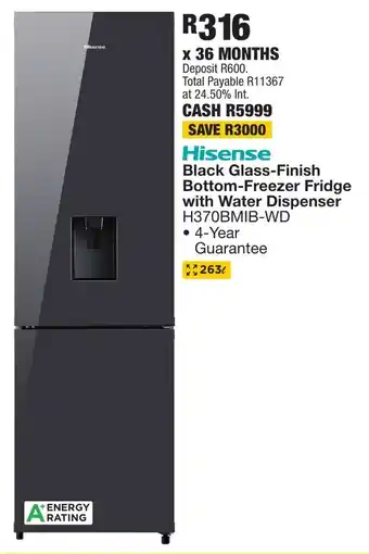 OK Furniture Hisense Black Glass-Finish Bottom-Freezer Fridge with Water Dispenser offer