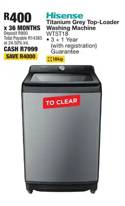 OK Furniture Hisense Titanium Grey Top-Loader Washing Machine WT5T18 offer