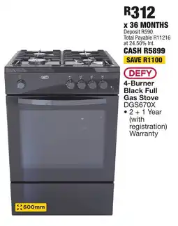 OK Furniture DEFY 4-Burner Black Full Gas Stove DGS670X offer