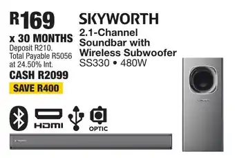 OK Furniture SKYWORTH 2.1-Channel Soundbar with Wireless Subwoofer offer